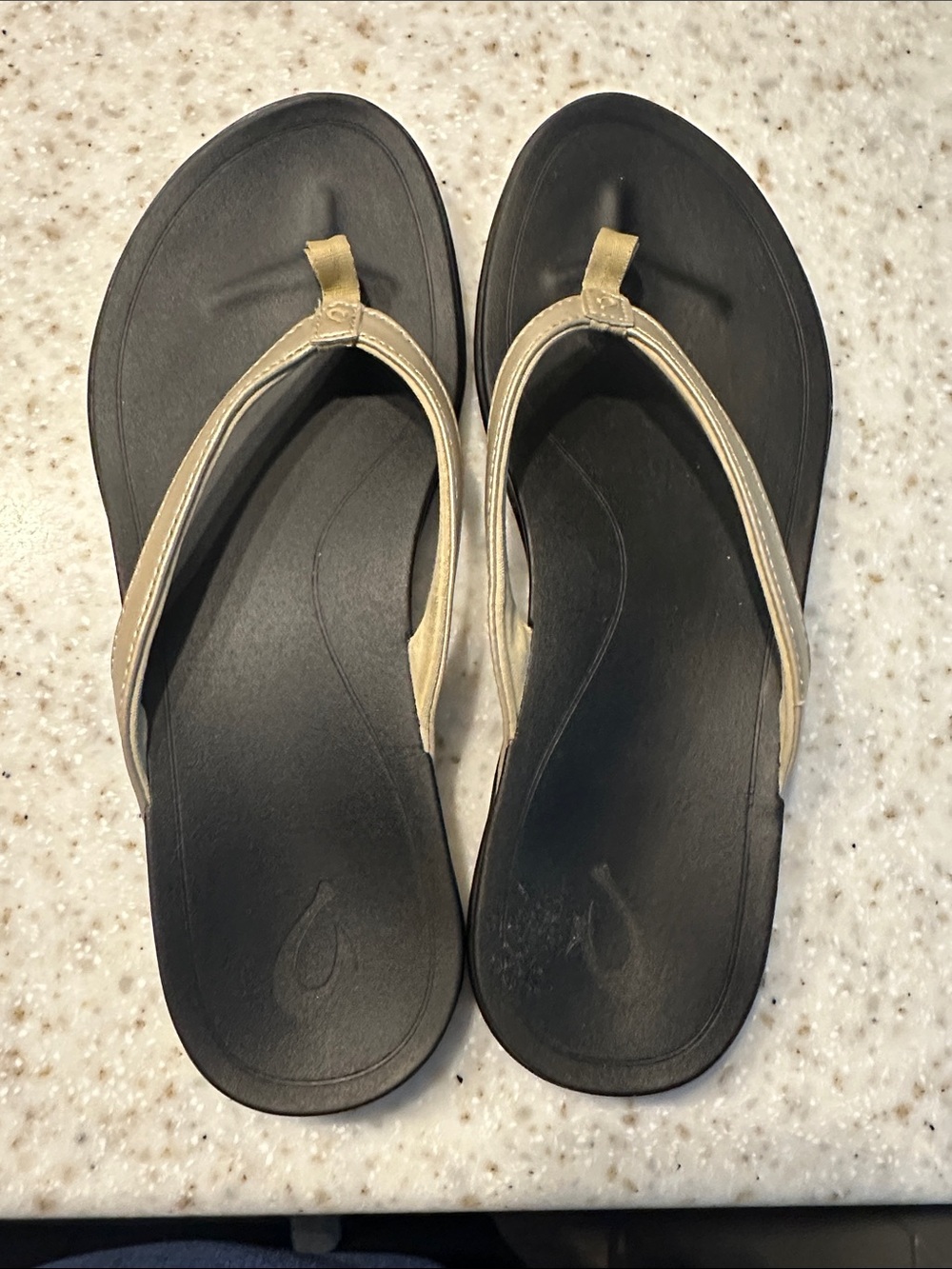 Women’s Black Flip Flop Sandals with Gold Straps